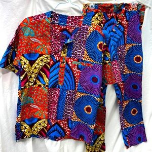 African inspired kenta cloth dashiki 2 piece suit men sz m-l